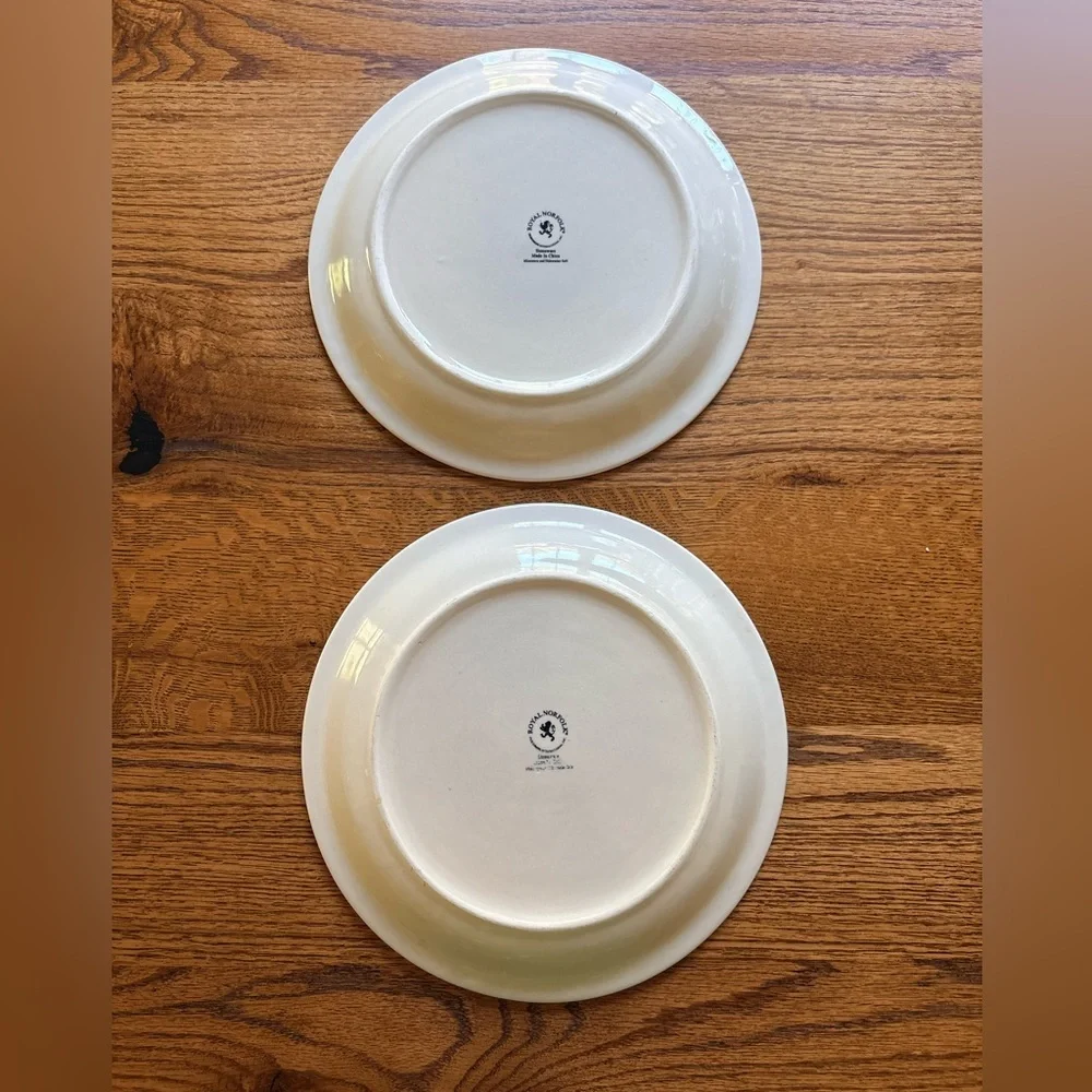 Royal Norfolk Fruit-Pattern Dinner Plates- set of 2-  Stoneware in Cream and Red
